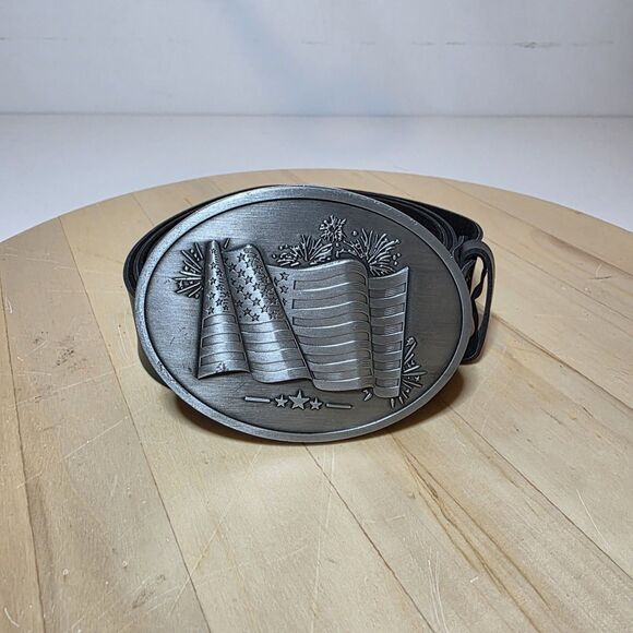 Bevbuckle Silver Tone American Flag Belt Buckle Drink Holder Oval Shaped - Picture 1 of 11